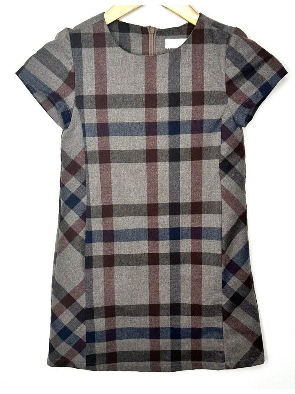 Zara Girls Size 7/8 Soft Collection Dress Short Sleeve Lined Back Zip Gray Plaid